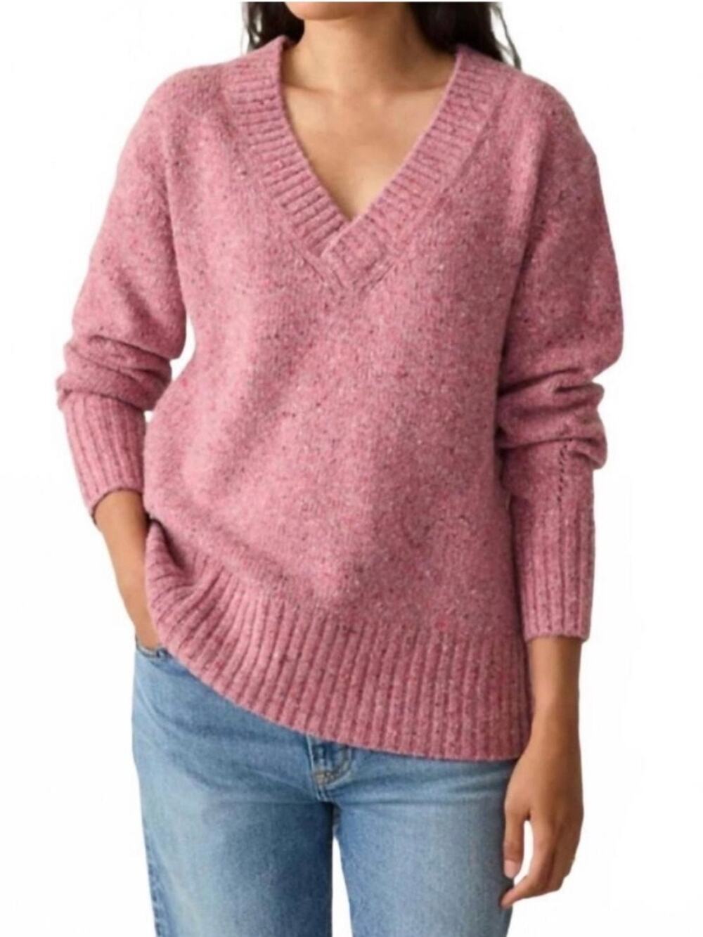 Faherty Driftwood Donegal V-neck Sweater Berry Shake XS